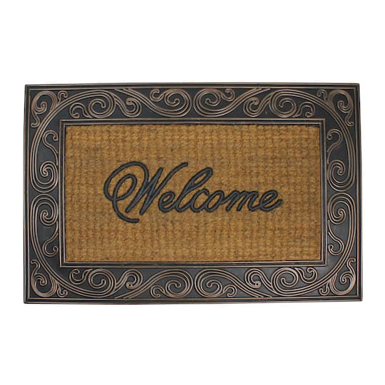 Brown & Black Scrollwork Rectangular Welcome Doormat